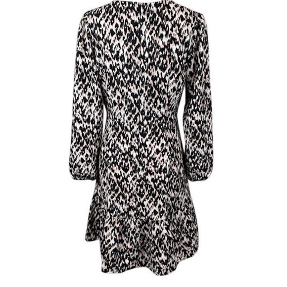 Ann Taylor Abstract Animal Print Ruffle Dress V-Neck Zip Back Long Sleeve Size 4 - Picture 4 of 12